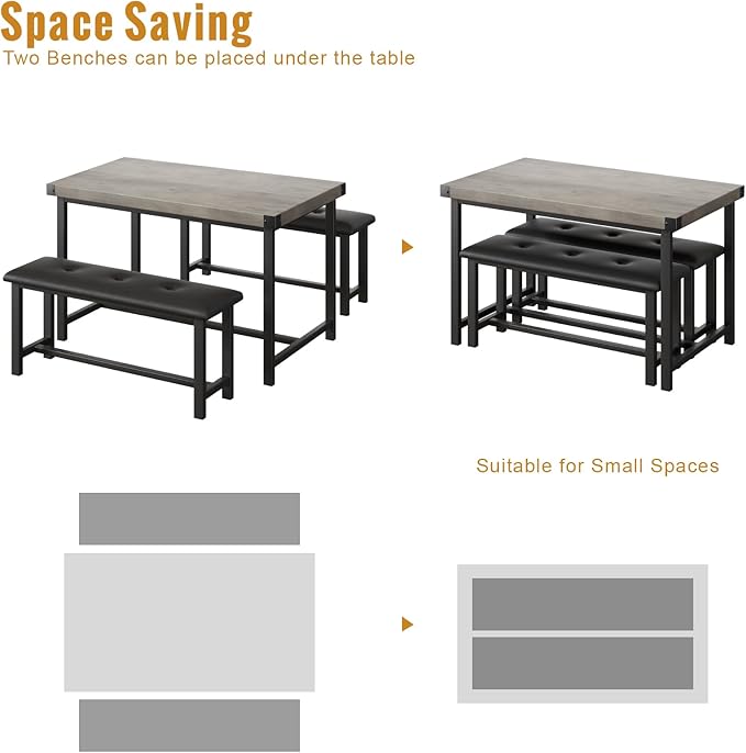 3 PSC Dining Table Set with 2 Upholstered Benches and 1 Table - Image 5
