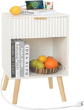 White Nightstand with Charging Station, Mid Century Modern Bedside Table with by Fultyle