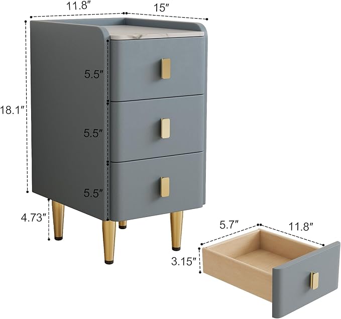 Narrow Nightstand with Drawers, Narrow Side Table Leather, Small Bedside Tables - Image 2