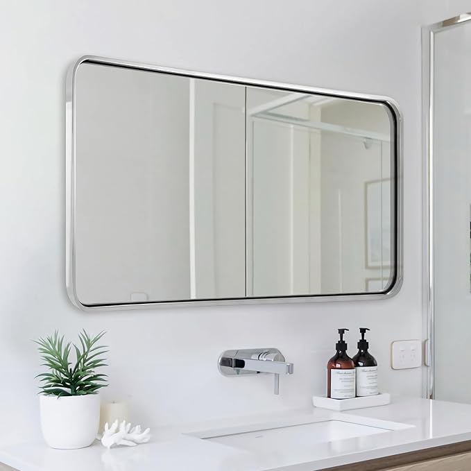 ANDY STAR Chrome Mirrors for Bathroom, 24x40’’ Chrome Rounded Rectangle Mirror - Image 8