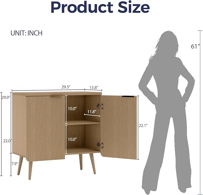 Buffet Cabinet with Storage, Wood Fluted Multifunctional Storage Cabinet with 2 - Image 2