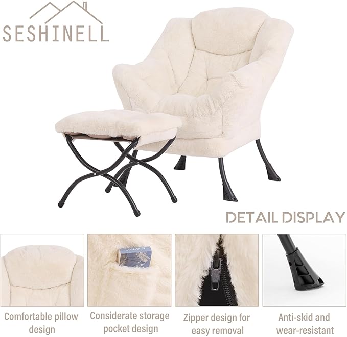 Lazy Chair with Ottoman, Modern Accent Chair Lounge Leisure Sofa Chair with - Image 6