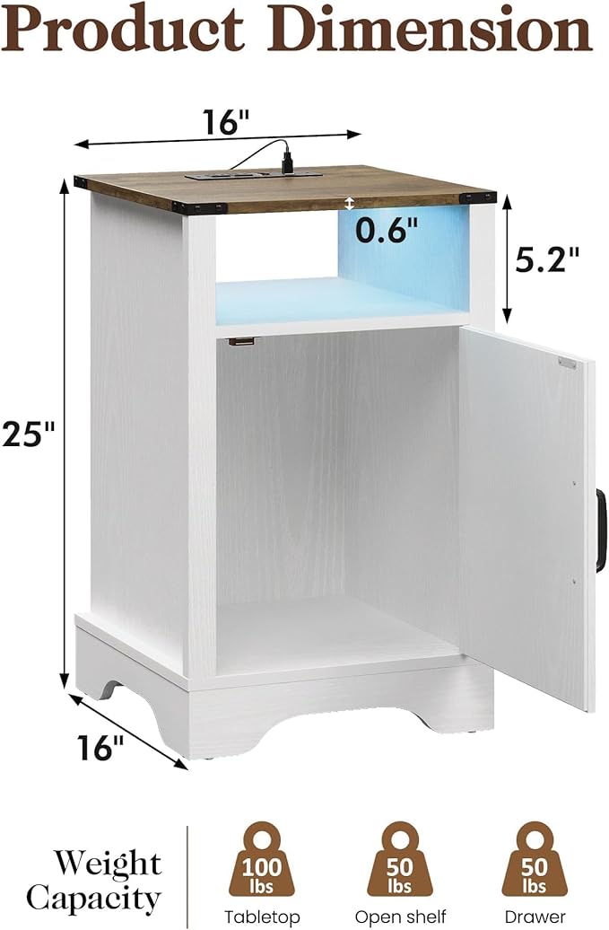 RoyalCraft Farmhouse Nightstand, Bedside Table Set of 1 - Image 2