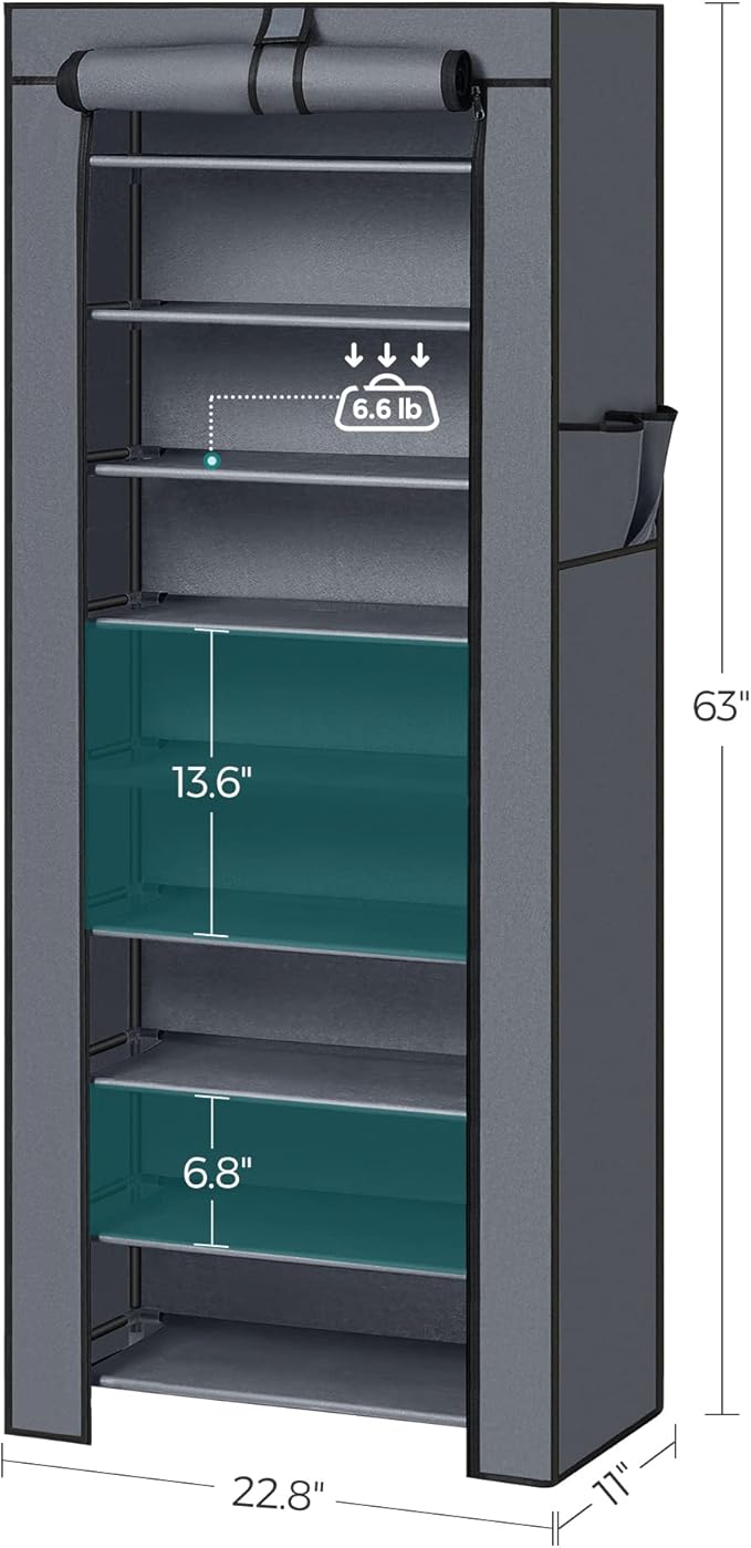 SONGMICS Shoe Rack with Non-Woven Fabric Cover, 9 Tier Storage Shelf - Image 3