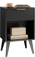 Fluted Night Stand with Opening Storage, Mid Century Bedside Table with Drawer by YAUKOMEL