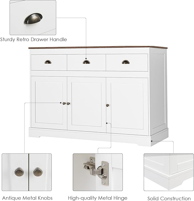 Keyluv White Buffet Cabinet Storage Sideboard Farmhouse Server Bar Wine Cabinet - Image 6