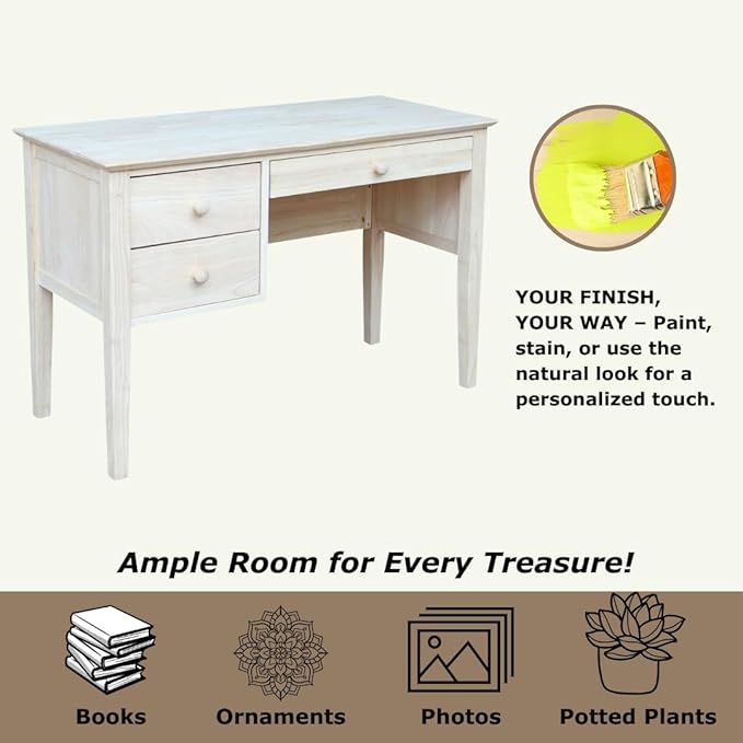 IC International Concepts, Brooklyn Desk, Solid Real Wood, Sturdy Parawood - Image 5