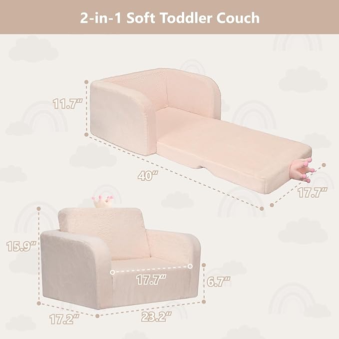MONKISS Toddler Couch, 2-in-1 Kids Sofa Fold Out, Convertible Sofa to Lounger - Image 3