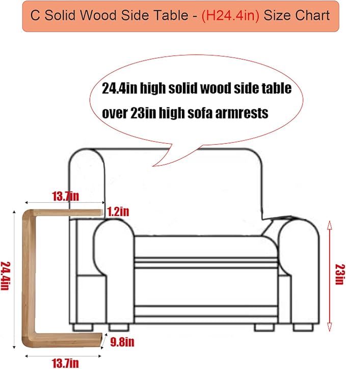 C Shaped End Table, Solid Wood C Side Table - Image 2