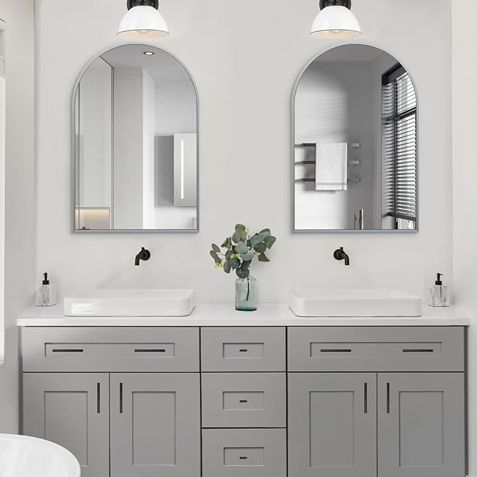 20" x 30" Silver Arched Mirror, Modern Aluminum Alloy Metal Frame, Arch - Image 6