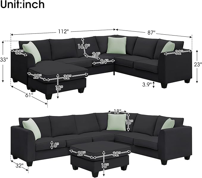 112" Upholstered Sectional Sofa Sets - Image 2
