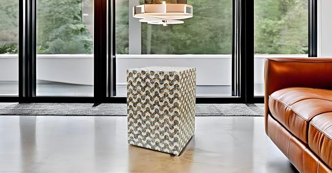 PEMAR Mother of Pearl Square Drum End Table Nacre Lacquer Side Bedside Accent - Image 5