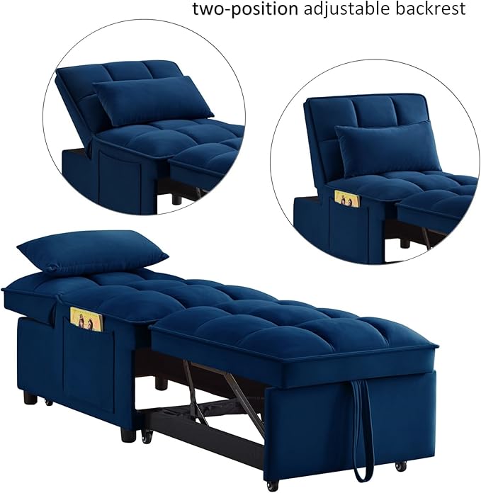 KEIKI Velvet Single Convertible Sleeper Chair Sofa Bed - Image 4