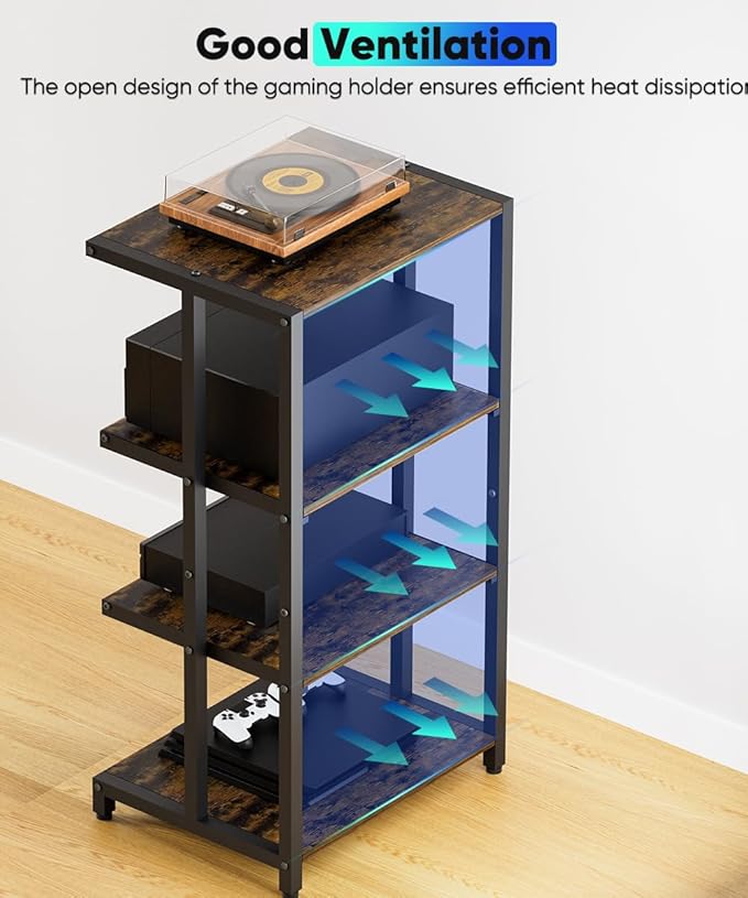 4-Tier Wooden Media Stand, AV Media Stand Corner Shelf - Image 3