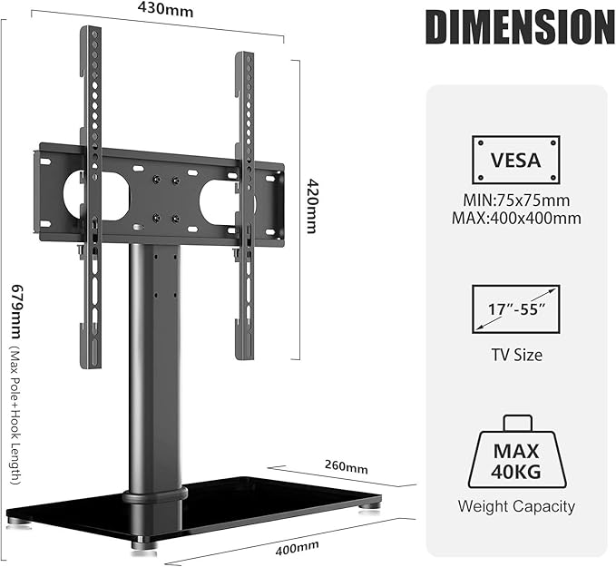 Suptek Universal Table Top TV Stand, Pedestal TV Stand - Image 4