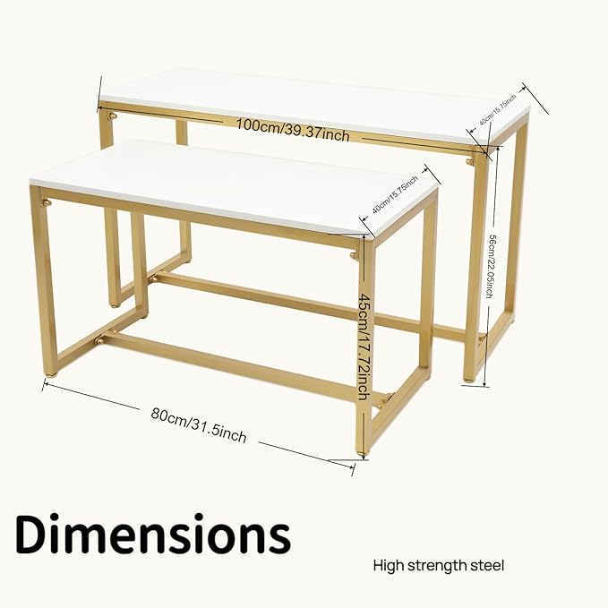 Gold 2-Piece Set Retail Display Tables Modern Nesting Tables - Image 3