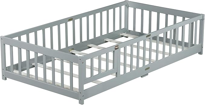 Bellemave Twin Floor Bed with Slats and Safety Guardrails, Kids Montessori - Image 9