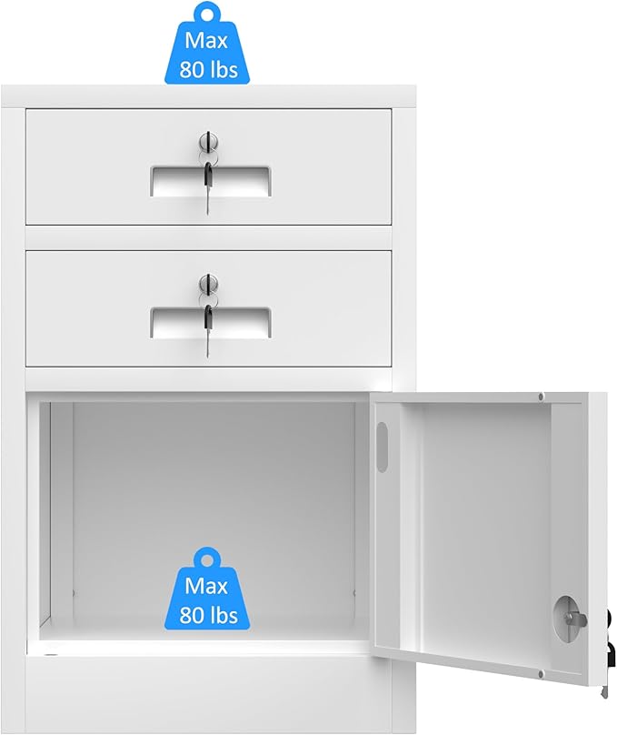 Metal Storage Cabinet with Locking Door and 2 Lockable Drawers - Image 8