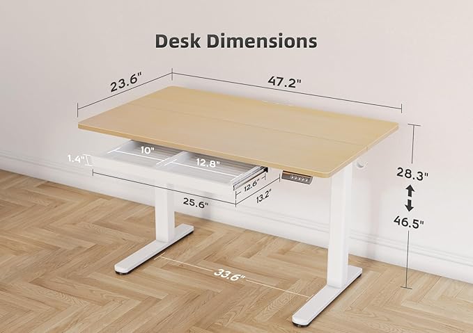 YDN Standing Desk with Drawers, Height Adjustable Desk 48 x 24 Inch, Electric - Image 3