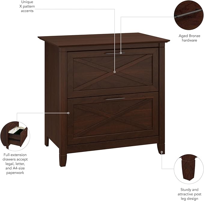 Bush Furniture Key West 2 Drawer Lateral File Cabinet in Bing Cherry - Image 5