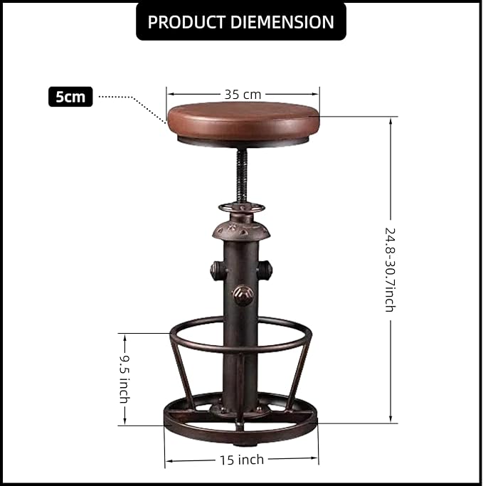 Vintage Swivel Bar Stools Industrial Leather Seat Bar Stool Fire Hydrant Design - Image 3