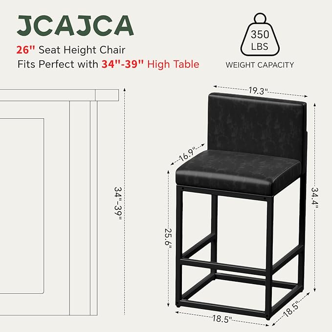 Barstools Set of 2 Black Metal Bar Stools Modern Bar Chairs Pu Leather - Image 2