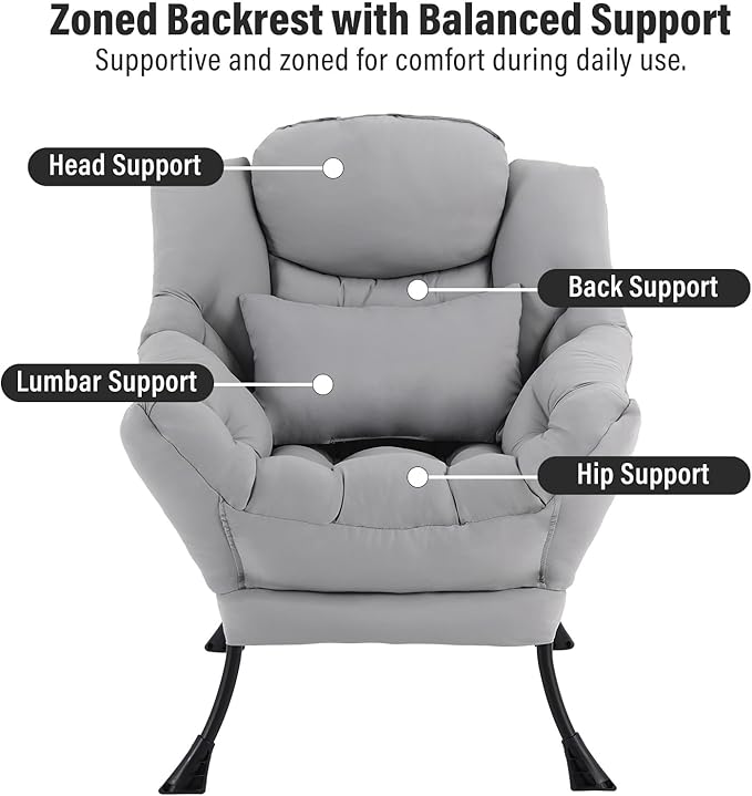 Lazy Chair with Ottoman, Modern Accent Chair with Lumbar Pillow, Comfy Chairs - Image 3