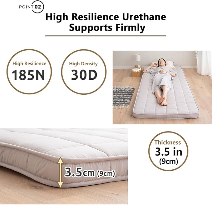 EMOOR Japanese Padded Futon Mattress Machi Small-Twin Gray, Gusset Foldable - Image 7