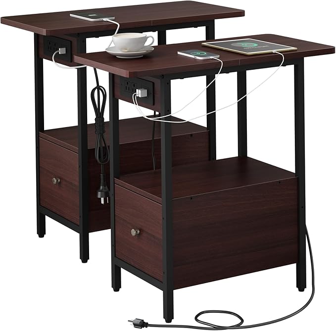 LIDYUK End Table with Charging Station, Narrow Side Table with Drawer and USB by LIDYUK