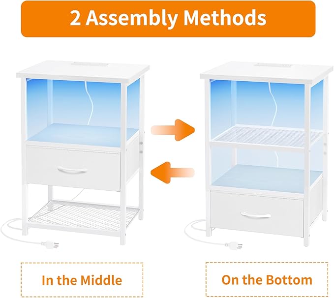 Fixwal Night Stand with Charging Station, LED Nightstand with Fabric Drawers - Image 6
