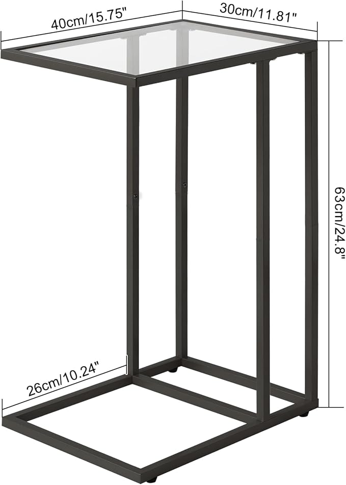 YMYNY C-Shaped End Table, Tempered Glass Sofa Side Table, nightstand - Image 3