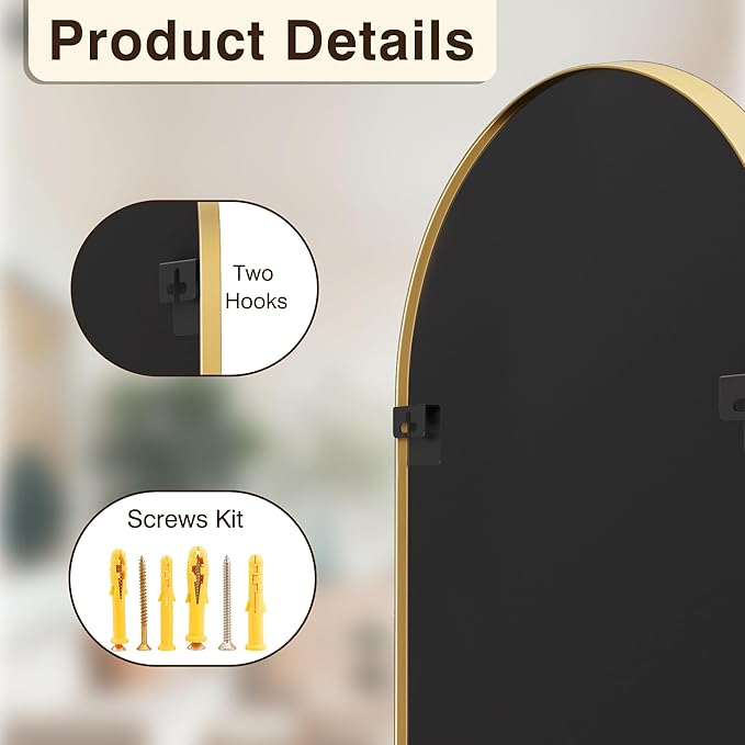 FICTOR Bathroom Vanity Mirror for Wall, 40”x30” Large Arched Metal Framed - Image 8