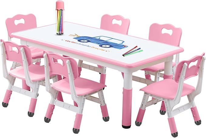 Kids Table and Chairs Set, Height Adjustable Desk by HAPPYMATY