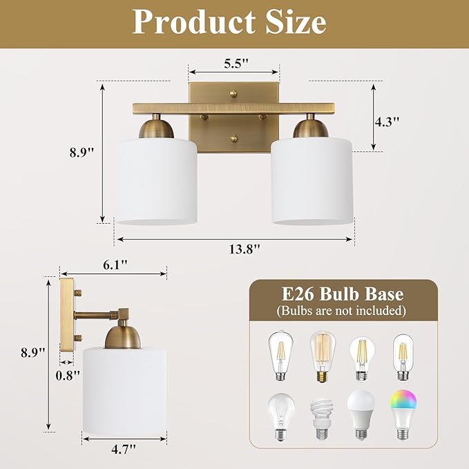 Stainless Steel Milk Glass Vanity Lights - Image 5