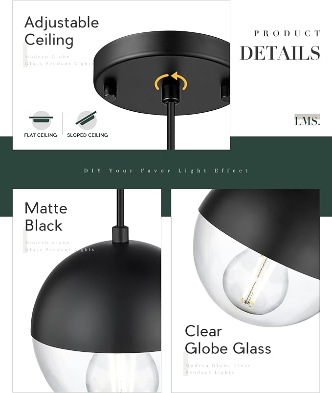 LMS 6-inch Modern Pendant Light, Matte Black Kitchen Pendant Light - Image 4