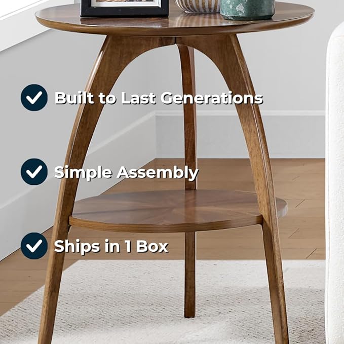 Martin Svensson Home Round Wood Walnut Brown 20" Living Room End Side Accent - Image 5