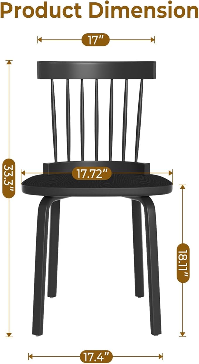 Unovivy Black Dining Chairs Set of 4, Wooden Windsor Chairs, Farmhouse Kitchen - Image 7