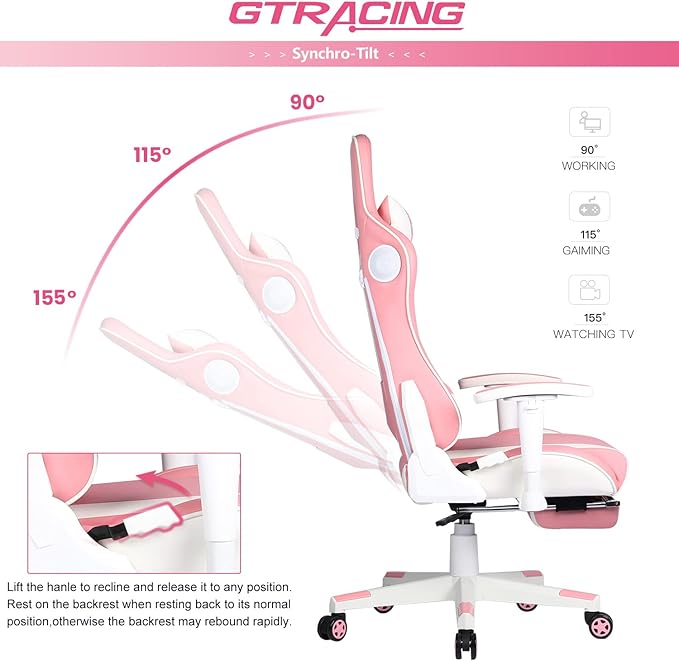 GTRACING Gaming Chair with Footrest Speakers Video Game Chair Bluetooth Music - Image 7