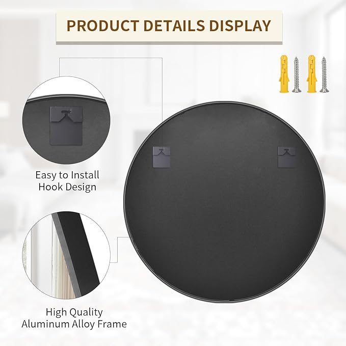 BEAUTYPEAK 40 Inch Round Mirror, Metal Frame Circle Mirror, Wall Mounted - Image 4