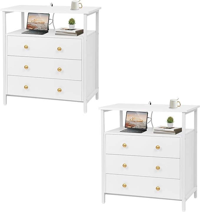 3 Wooden Drawers Nightstand, 27 Inch Wide Night Stand Set 2 by Edbuosy