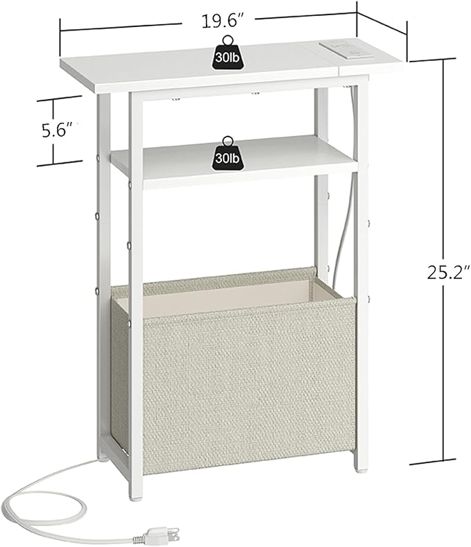 Narrow Side Table with Charging Station, Small End Table - Image 3