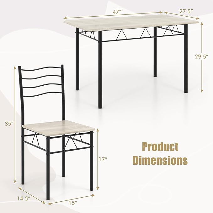 5 PCS Dining Table Set Counter Height Table and Chairs Set W/Steel Structure - Image 3