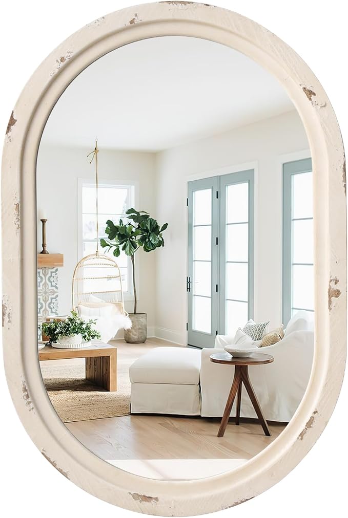 sawsile 20x30'' Rustic Oval Wood Mirror, Decorative Farmhouse Oval Mirrors by sawsile