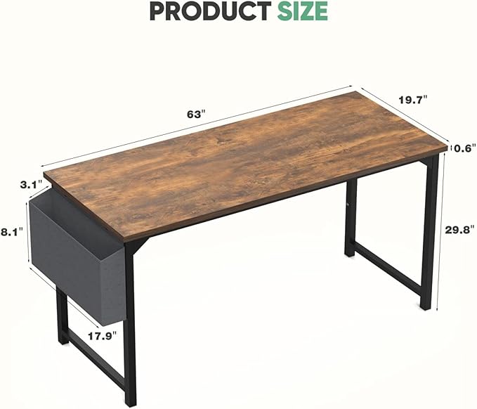 63 Inch Desk Office with Storage, Modern Simple Style Gaming Computer Table - Image 3