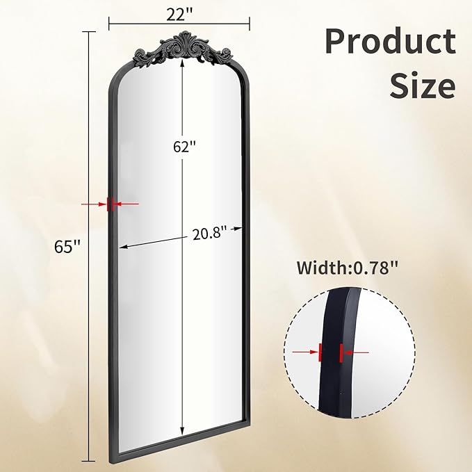 AIXI HOME Arched Black Antique Full Length Wall Mirror 22"x65", Arendahl - Image 4