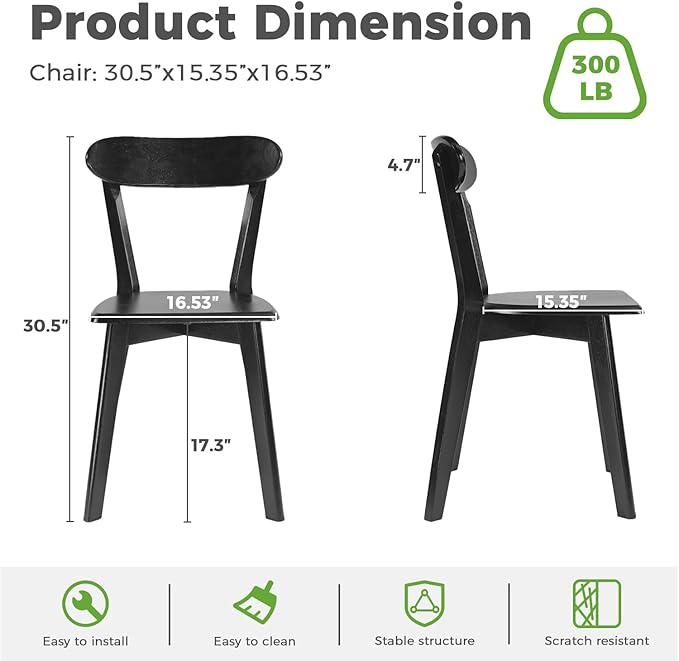 DELAVIN Soild Wood Dining Chairs Set of 2, Oak Wood Kitchen Chairs, Mid Century - Image 3