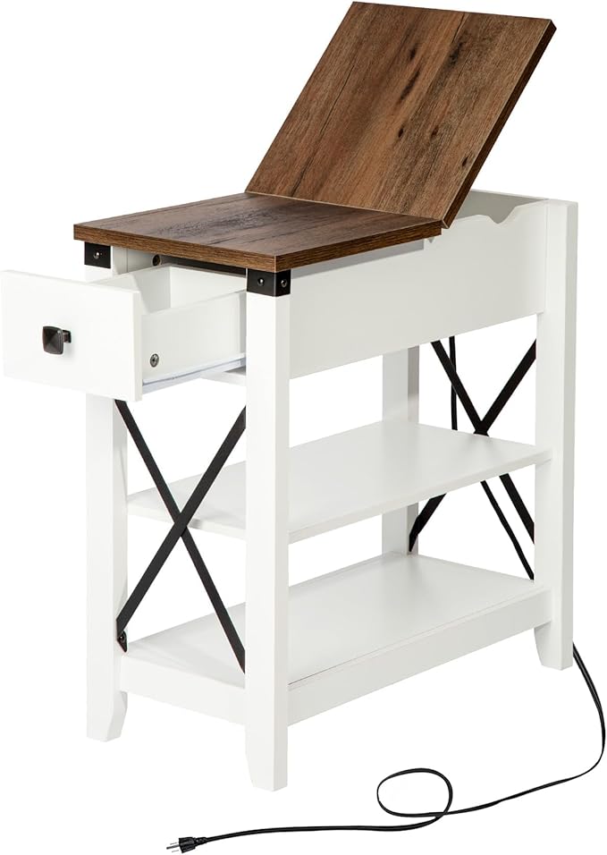 Narrow End Table with Charging Station by Awescuti