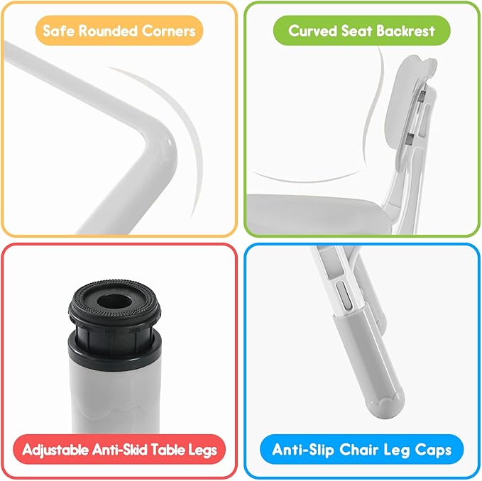 Kids Table & Chair Set with Adjustable Toddler-Safe Non-Slip Legs, Activity & - Image 6
