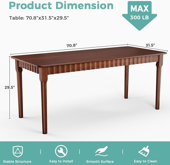 70.8 Inch Solid Wood Dining Table - Image 3