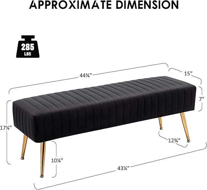 Furniliving 44 Inch Bedroom Bench, Upholstered Tufted Striped Fabric Ottoman - Image 3